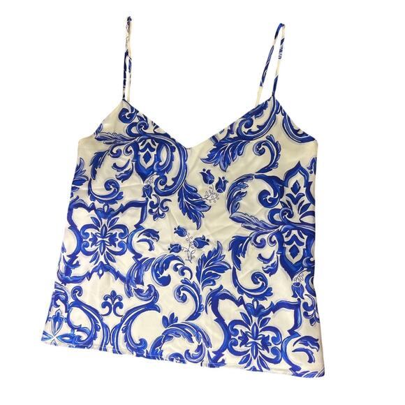 L'Agence Jane Silk White Blue Floral Spaghetti Strap Blouse M - Picture 1 of 4